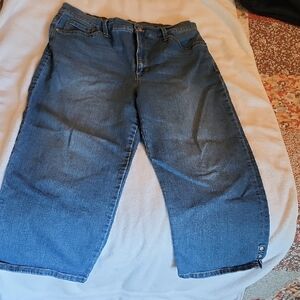 Blue Ankle Cropped Jeans with Gradient Fade